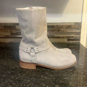 Garnet Hill Light Gray Suede Harness Boots